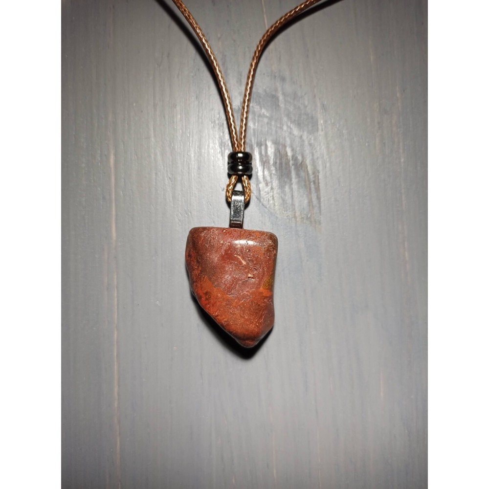 Brecciated Jasper Pendant Necklace Waxed Cord 16.5 Inch Break Away Closure